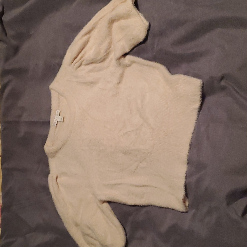 NWOT CHELSEA & VIOLET cream Fuzzy eyelash sweater SZ L.